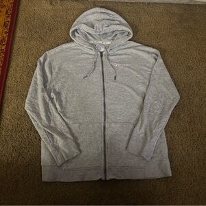 Champion Light Gray Zip-Up Hoodie with Drawstrings